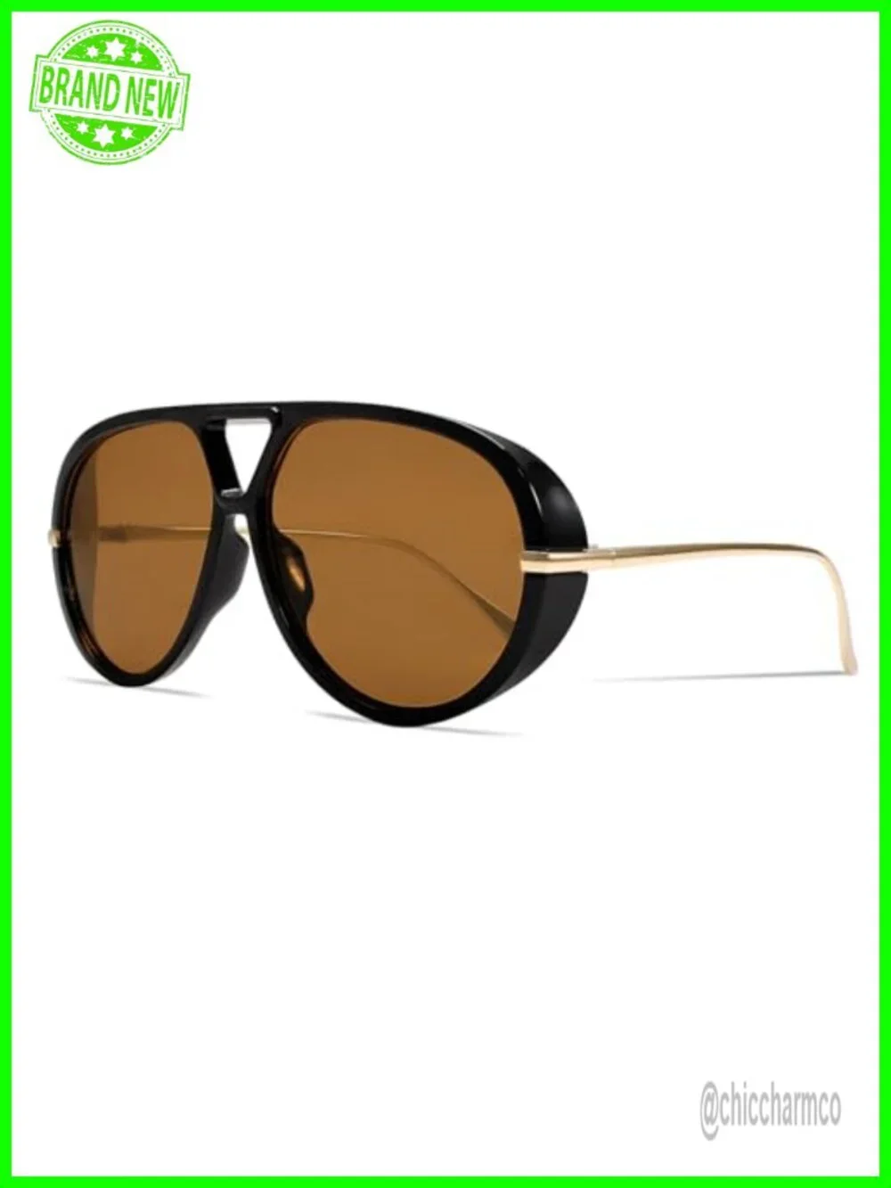 Oversized 70s Aviator Sunglasses Gold Metal Frame UV Protection